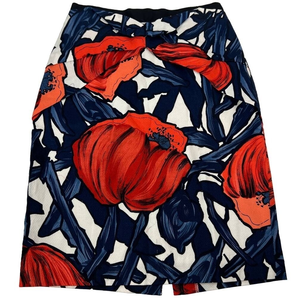 Moulinette Soeurs Dress Anthropologie Blue Orange Pleated Pencil Skirt Flowers 2